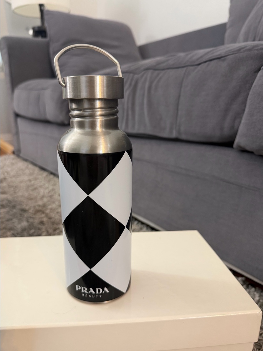 Prada Black and White Geometric Metal Lantern Bottle